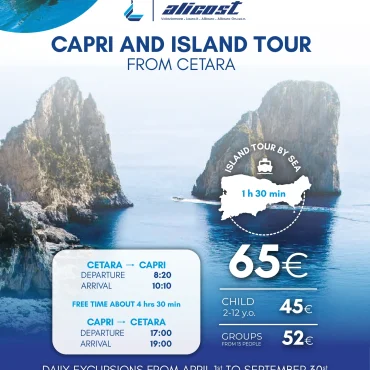 Tour da Cetara a Capri con Giro dell’Isola e Tempo Libero
